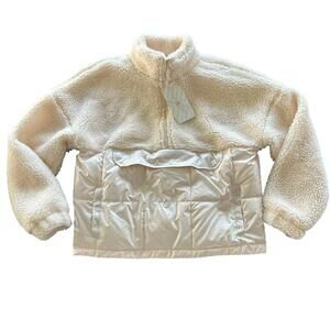 Fabletics Nelly Mixed Media Half Zip Sherpa Puffer Pullover Jacket NWT Women’s M